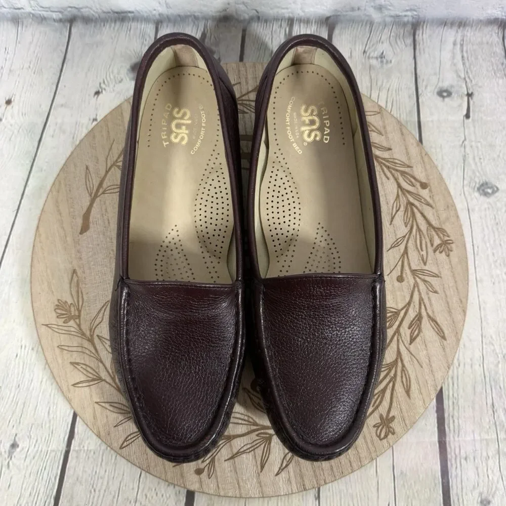 SAS Womens 10 M Burgundy Leather Loafers Tripad Comfort Made in USA Shoes